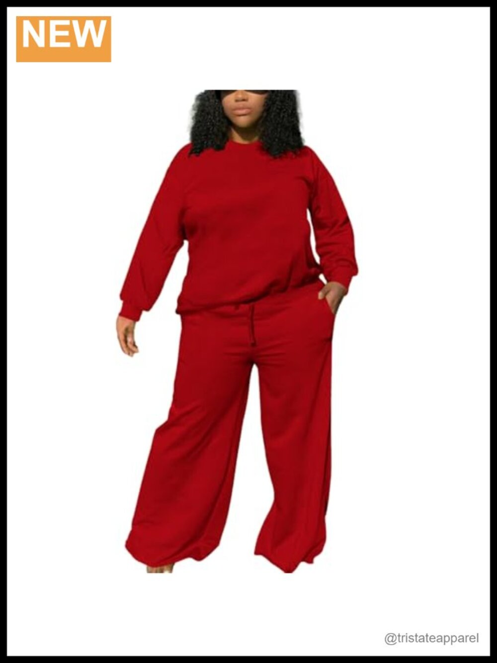 Plus Size Two Piece Sweatsuit Set Crewneck Top Wide Leg Pants Lounge